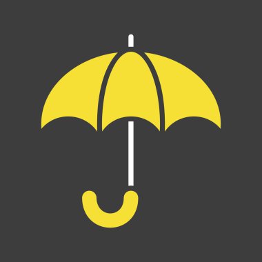 Açık bir şemsiyenin koyu arkaplan üzerindeki vektör silueti yağmurlu havayı, korumayı ve güvenliği sembolize ediyor. Bu simge hava durumu uygulamaları, mevsimsel tasarımlar ve seyahat projeleri için mükemmeldir.