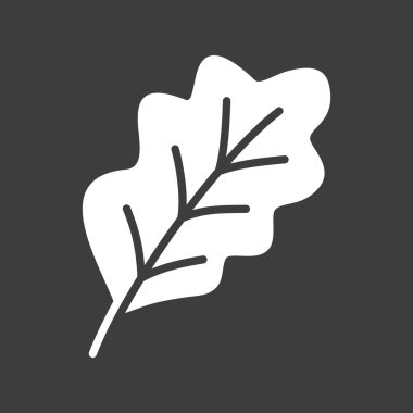 Bir meşe yaprağının koyu arkaplan simgesi üzerinde belirgin lobed şekli ve belirgin damarları olan temiz bir ana hat vektörü. Bu tasarım doğayı, düşüşü ve gücü temsil eder.