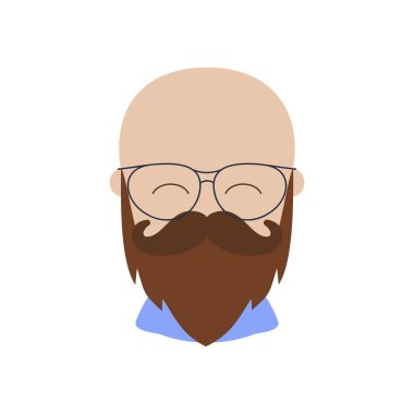 Gözlük vektör ikonlu kel sakallı adam. Hippi sembolü. Avatar karakter portresi işaretleri. Web sitenizin tasarımı için grafik sembolü, logo, uygulama, UI