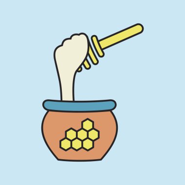 Bir bal küpüyle bir kepçenin basit bir sanat simgesi. Bu illüstrasyon gıda, organik ve mutfak temalı tasarımlar için mükemmel, doğal tatlılığı ve hasadı sembolize ediyor..