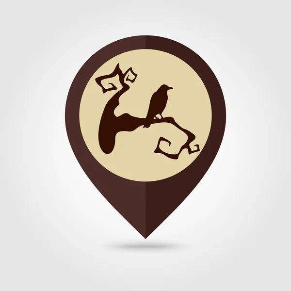 Cuervo en una rama halloween mapping pin icono — Vector de stock