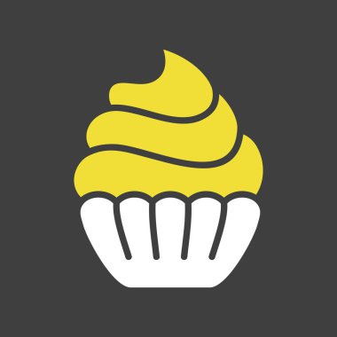 Cömert bir kremayla kaplanmış siyah bir kek sembolü. Bu simge fırın menüleri, doğum günü davetiyeleri veya yemekle ilgili web siteleri için mükemmeldir..