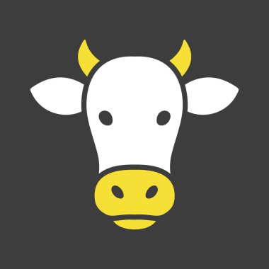 Küçük boynuzları olan bir ineğin ya da boğanın siyah sembolü. Sığır eti ambalajı, tarım markası veya süt ürünleri etiketleri için minimal düz tasarım ideali