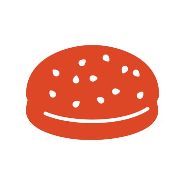 Üzerinde susam tohumları olan klasik bir hamburgerin simgesi. Fast food menüleri, cafe illüstrasyonları veya yemek blogları için ideal.