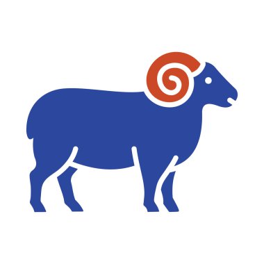 Büyük kıvrımlı boynuzları olan ayakta duran bir koçun siyah sembolü. Basit düz dizayn çiftçilik, et ve burç astroloji projeleri için mükemmeldir..