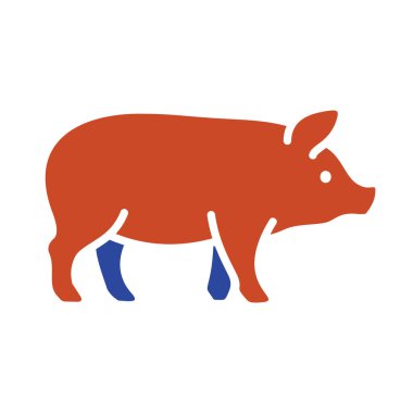 Siyah kabartma simgesi, bütün bir evcil domuzu gösteriyor. Çiftlik hayvanı teması, et ambalajı veya restoran logoları için uygun basit düz vektör tasarımı