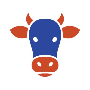 Küçük boynuzları olan bir ineğin ya da boğanın siyah sembolü. Sığır eti ambalajı, tarım markası veya süt ürünleri etiketleri için minimal düz tasarım ideali