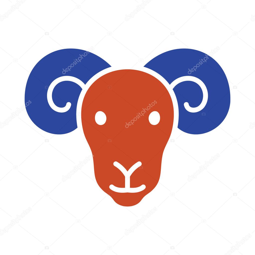 Black glyph icon of a ram's head with prominent curled horns. Bold flat design for meat packaging, farming logos, or the Aries zodiac sign