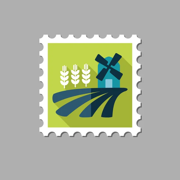 Campo com moinho e carimbo liso de trigo — Vetor de Stock