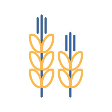 İki altın buğday kulağı simgesi. Temiz, modern, düz bir tasarım tasarladı. Gıda ambalajı, menüler ve organik ürün etiketleri için ideal