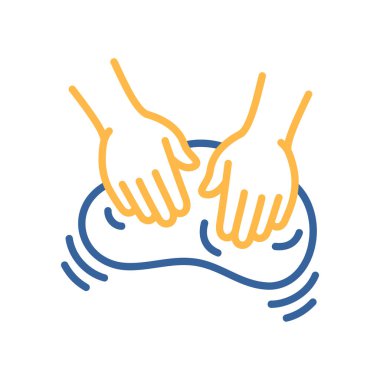 A simple icon of hands kneading dough. Designed in a modern flat outline style. Ideal for baking blogs, recipe apps, and food-related websites
