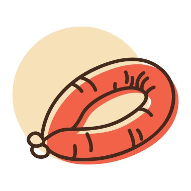 Tütsülenmiş sosisin minimalist yassı vektör simgesi şarküteri menüleri, market uygulamaları veya gıda paketleme tasarımı için uygundur.