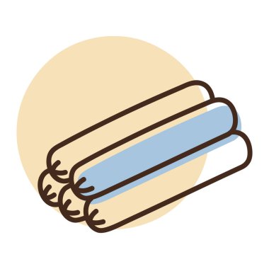 Bir paket sosisin minimalist düz vektör simgesi, kasap dükkanları, ızgara uygulamaları veya yemek tarifi web siteleri için uygundur.