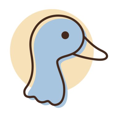 Bir ördek veya kaz kafasının minimalist düz tasarım vektör simgesi, tavuk çiftlikleri, gıda logoları veya hayvan teması için mükemmel