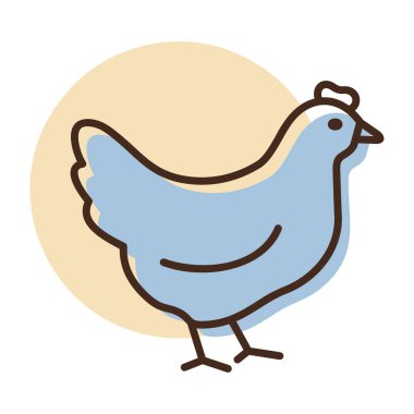 Minimalist, bembeyaz bir tavuk ya da tavuğun tüm vücut düz çizgisi çizimi. Çiftlik, kümes hayvanları, yiyecek ve tarım tasarımları için ideal