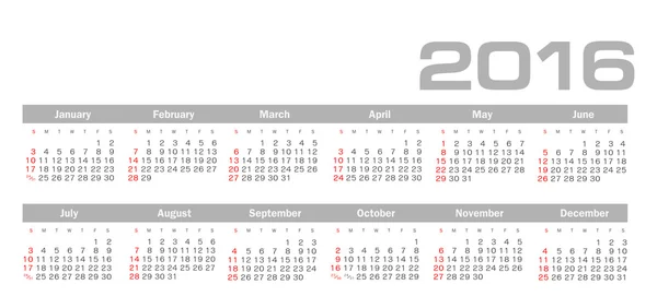 Simple 2016 año vector calendario — Vector de stock