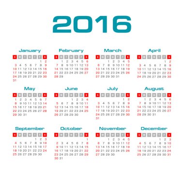 Basit 2016 yılı vektör takvimi