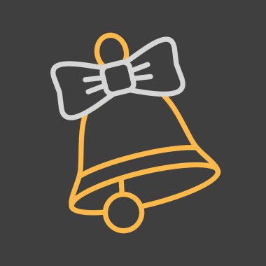 Kurdeleli Noel çanı ve koyu arkaplan ikonunda yay vektörü. Kış işareti. Olay ve tatil web sitesi için grafik sembolü ve uygulama tasarımı, logo, uygulama, UI