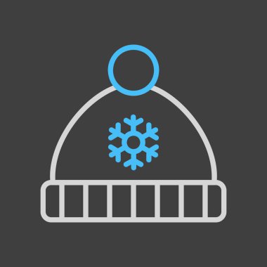 Koyu arkaplan ikonunda kar taneli şapka ve ponpon taşıyıcı. Kış işareti. Olay ve tatil web sitesi için grafik sembolü ve uygulama tasarımı, logo, uygulama, UI