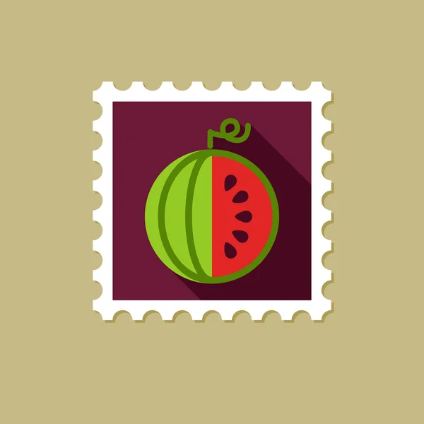 Watermelon flat stamp with long shadow — Stock Vector