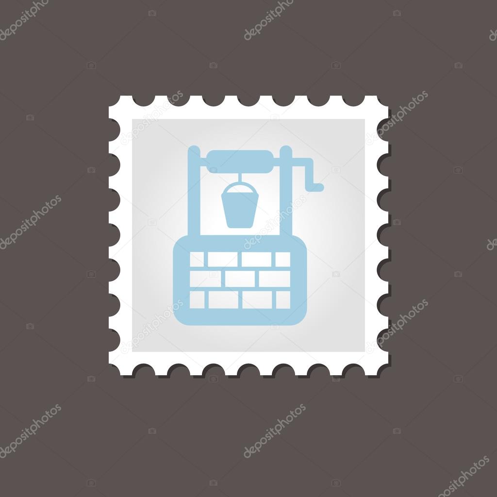 Water Well stamp. Outline vector illustration