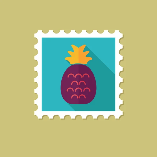 Timbre plat ananas avec ombre longue — Image vectorielle