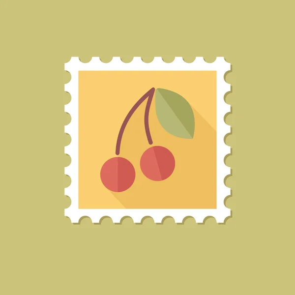 Cherry platte stempel met lange schaduw — Stockvector