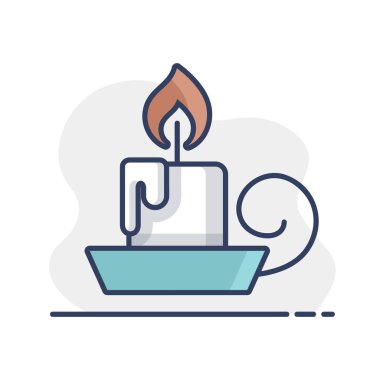 Bir kase vektör ikonunda yanan mum. Kış işareti. Olay ve tatil web sitesi için grafik sembolü ve uygulama tasarımı, logo, uygulama, UI