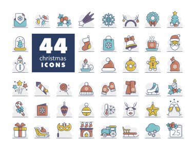 Mutlu Noel ikonu kümesi vektörü. Kış işareti. Olay ve tatil web sitesi için grafik sembolü ve uygulama tasarımı, logo, uygulama, UI