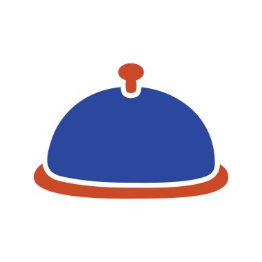 Klasik bir kapağı olan servis tepsisinin siyah-beyaz ana hatlı vektör ikonu. Bu tasarım menüler, yemek servisleri ve restoran temaları için mükemmel..