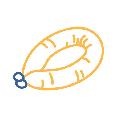 Tütsülenmiş sosisin minimalist yassı vektör simgesi şarküteri menüleri, market uygulamaları veya gıda paketleme tasarımı için uygundur.