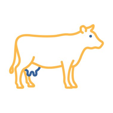 Memeli bir ineğin minimalist düz çizgi çizimi. Çiftlik, çiftlik hayvanları, süt ürünleri veya sığır ürünleri ambalajı ve tasarımı için ideal