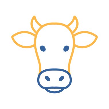 Neşeli bir ineğin minimalist düz çizgili sanat tasviri. Çiftlik, süt ürünleri, sığır eti veya maskot tasarım projeleri ve logolar için ideal