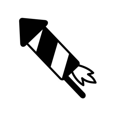 Çizgili havai fişek roketi ve sağlam bir sigorta vektörü. Kış işareti. Olay ve tatil web sitesi için grafik sembolü ve uygulama tasarımı, logo, uygulama, UI