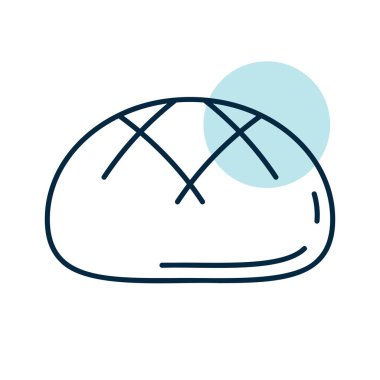 Klasik yuvarlak bullu ekmek somununun kısmi renk dolgusuna sahip doğrusal bir simge, basit bir arkaplana karşı izole edilmiş.