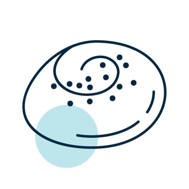 Üzerinde haşhaş tohumları olan kıvrımlı bir çöreğin kısmi renk dolgusu olan doğrusal bir simge. Fırın ve tatlı pasta kavramları için mükemmel..