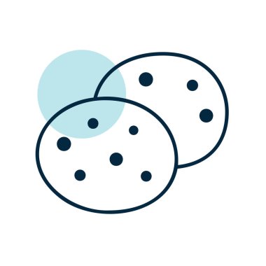 İki lezzetli çikolata parçacıklı kurabiyeyle kısmi renk dolu doğrusal bir ikon. Pastane, tatlı ve şekerleme konseptleri için mükemmel..