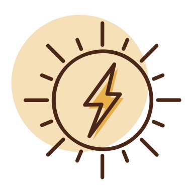 Ekolojik enerji ve elektrik tasarımı kavramları için uygun minimalist ana hat güneş ve şimşek sembolü