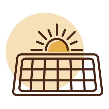 Yenilenebilir elektrik ve ekolojik teknoloji tasarımı kavramları için uygun güneşe sahip minimalist güneş paneli simgesi