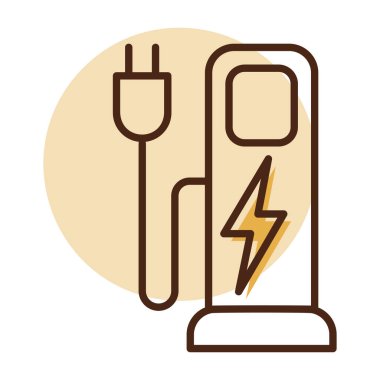 Minimalist anahat elektrikli araç şarj istasyonu simgesi eko taşımacılık ve yeşil enerji tasarım kavramları için uygundur