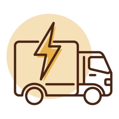 Eko lojistik ve yeşil ulaşım tasarımı kavramları için uygun yıldırım yıldırımlı minimalist elektrik dağıtım kamyonu simgesi
