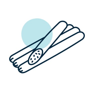 Minimalist yassı vektör ikonu. Kurumuş sosis paketleri. Kamp yapmak ya da açık hava pişirmek için ideal.