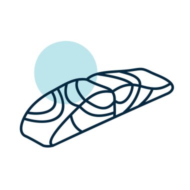 Taze somon filetosunun minimalist düz vektör simgesi, deniz ürünleri tarifleri, diyet blogları veya suşi restoran menüleri için idealdir.