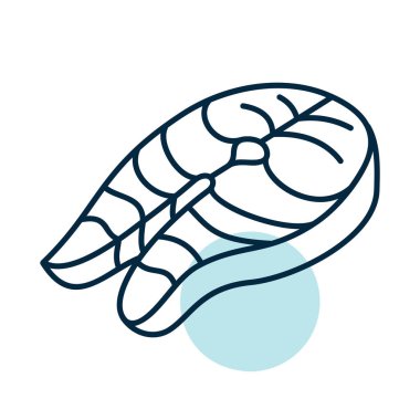 Taze balık bifteğinin minimalist yassı vektör simgesi (örneğin somon veya ton balığı), deniz ürünleri pişirme veya restoran tasarımı için idealdir.