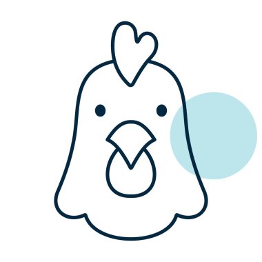 Taslak tarzı olan minimalist tavuk kafası simgesi, gıda ambalajı, kümes hayvanları çiftliği logosu veya çiftlik hayvanı tasarımı için ideal