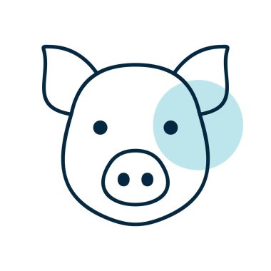 Neşeli bir domuzun kafasının minimalist düz çizgi çizimi. Çiftlik, çiftlik hayvanları, et veya maskot tasarım projeleri ve simgeler için ideal