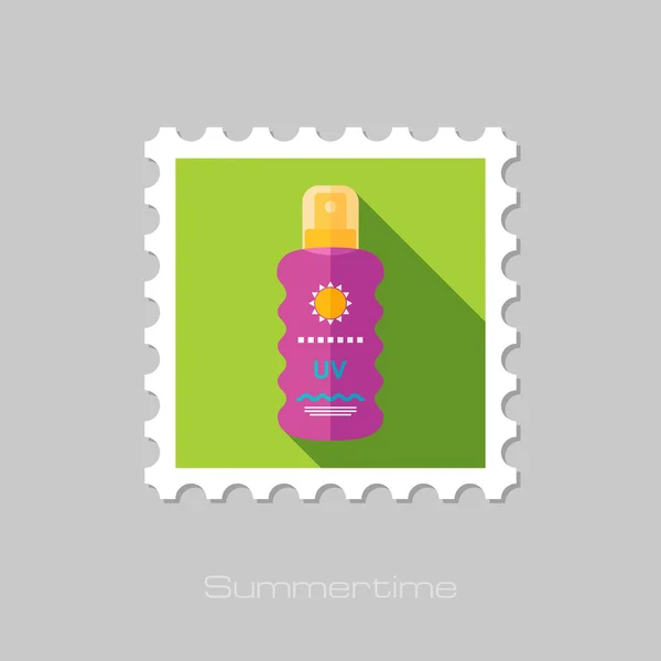 Sun Cream in Spray flat stamp with long shadow — Stock Vector