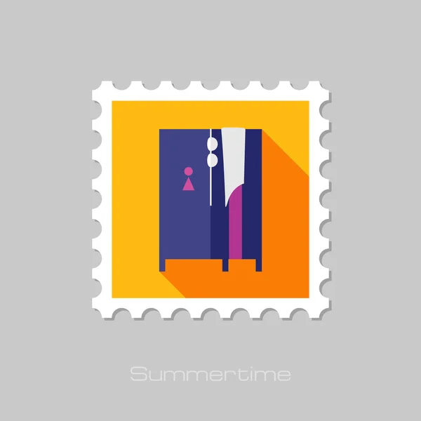 Garderobe am Strand flache Briefmarke mit langem Schatten — Stockvektor