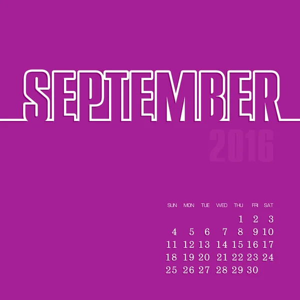 Kalender vektor tahun September 2016 - Stok Vektor