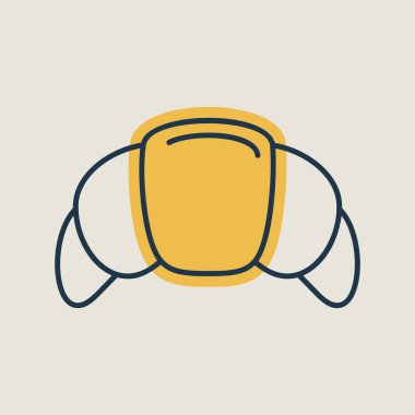 Klasik bir Fransız kruvasanının kısmi renk dolgusu olan doğrusal bir simge. Fırın, pastane ve kahvaltıyla ilgili tasarımlar için ideal..